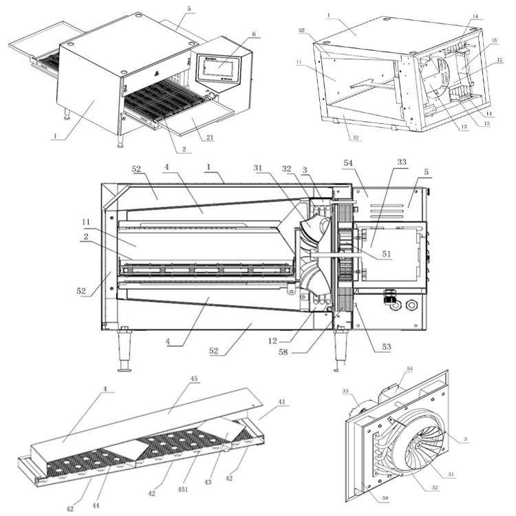 belt conveyor pizza oven structure